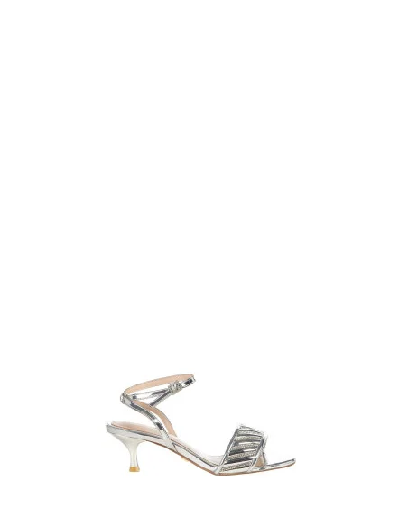 Sandalo A Righe E Fibbia In Strass Con Tacco Kitten Rinascimento
