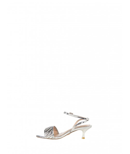 Sandalo A Righe E Fibbia In Strass Con Tacco Kitten Rinascimento