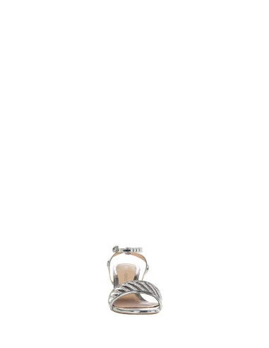 Sandalo A Righe E Fibbia In Strass Con Tacco Kitten Rinascimento