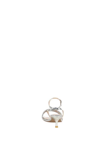 Sandalo A Righe E Fibbia In Strass Con Tacco Kitten Rinascimento