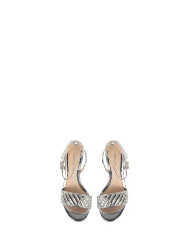 Striped Sandal With Rhinestone Buckle And Kitten Heel Rinascimento