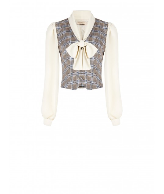 Blusa A Gilet In Principe Di Galles Con Maniche E Collo In Georgette Rinascimento
