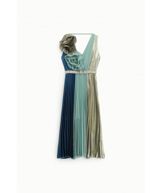 Midi Pleated Sleeveless Dress With Dixie Appliqué