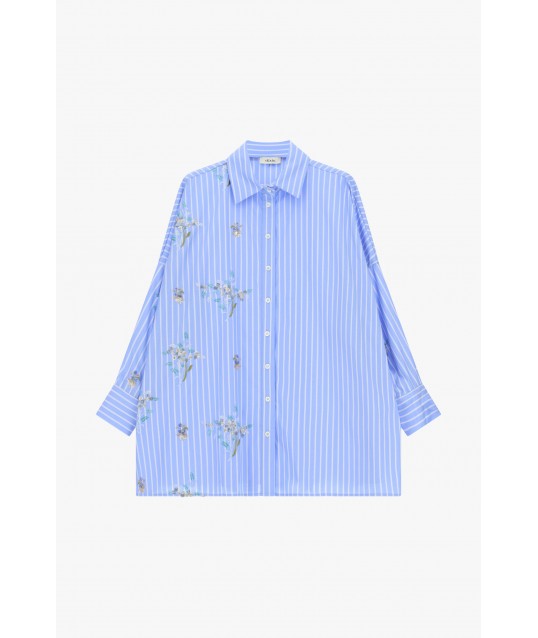 Camicia Oversize A Righe Con Ricami Floreali Dixie