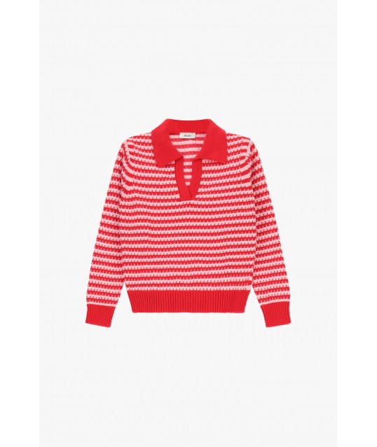 Dixie V-Neck Striped Sweater With Ribbed Detailing