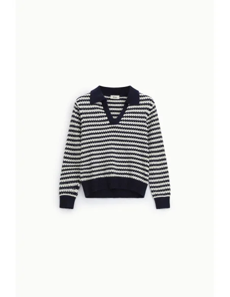 Dixie V-Neck Striped Sweater With Ribbed Detailing
