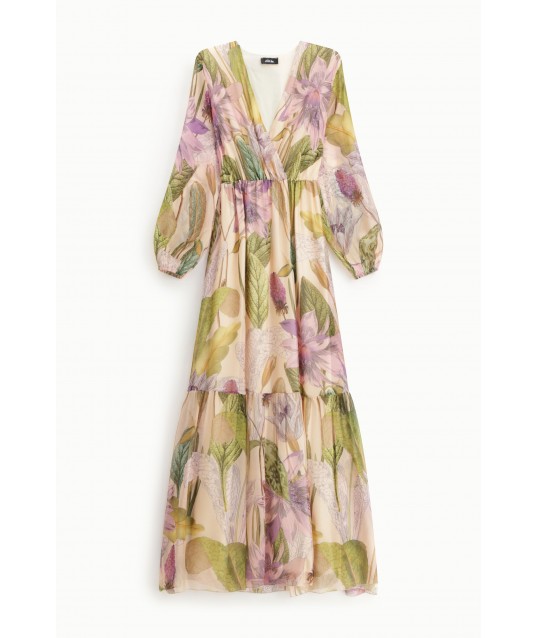 Long Dress With Floral Print And Wide Sleeves Dixie