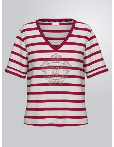 Liu Jo Jersey With Stripes And Rhinestones