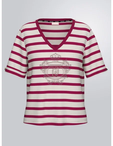 Liu Jo Jersey With Stripes And Rhinestones