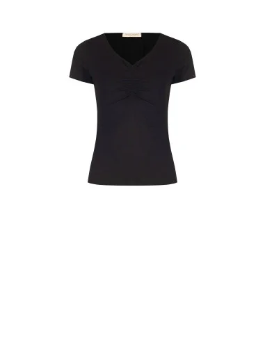 T-Shirt Aderente In Misto Viscosa Con Scollo A V Arricciato Rinascimento