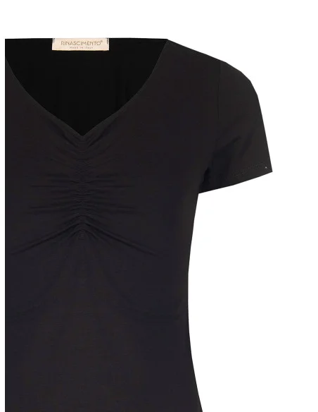 Slim Fit Viscose Blend T-Shirt with V-neck Rinascimento