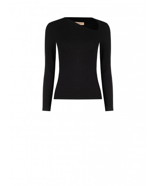 Slim Fit Cotton Blend Top With Asymmetrical Neckline Rinascimento