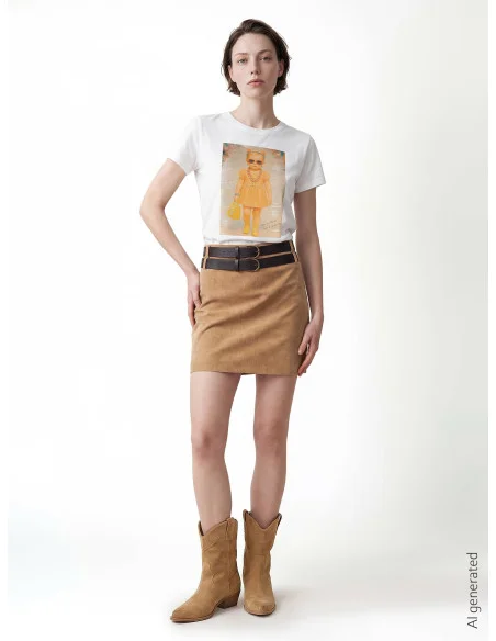 Regular Cotton T-Shirt With Baby Girl Print And Rhinestone Rinascimento