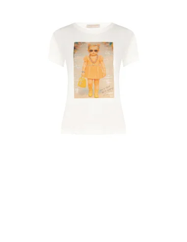 Regular Cotton T-Shirt With Baby Girl Print And Rhinestone Rinascimento