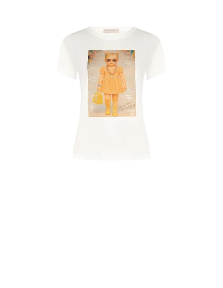 T-Shirt régulier en coton avec imprimé Baby Girl et strass Rinascimento
