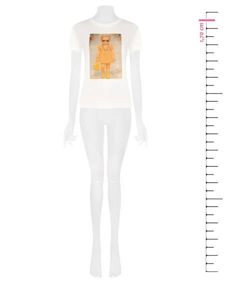 Regular Cotton T-Shirt With Baby Girl Print And Rhinestone Rinascimento