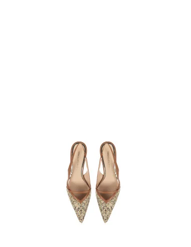 Sequin-Covered Slingback Pumps with Kitten Heel Rinascimento