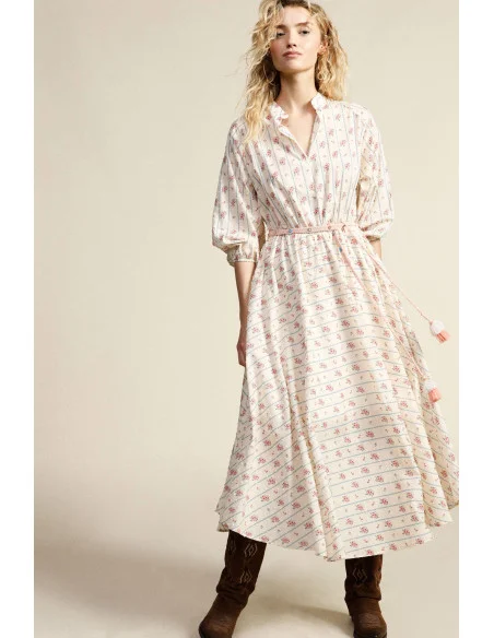 Long Floral Print Dress With Braided Belt Dixie