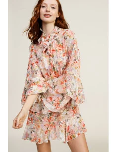 Short Dress With Flounces And Floral Print Dixie