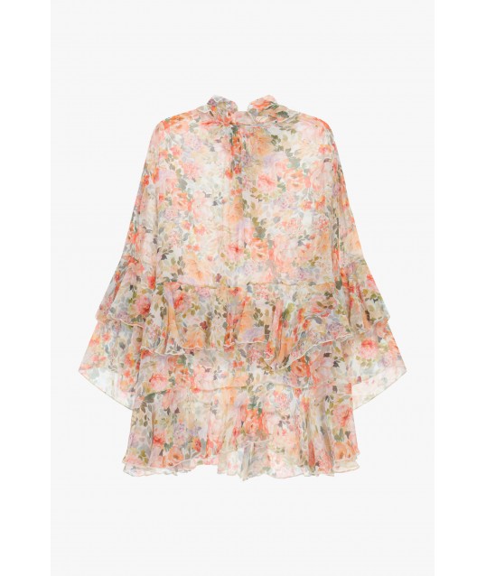 Short Dress With Flounces And Floral Print Dixie