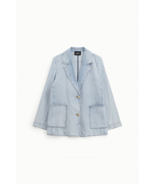 Denim Blazer With Buttons And Patch Pockets Dixie