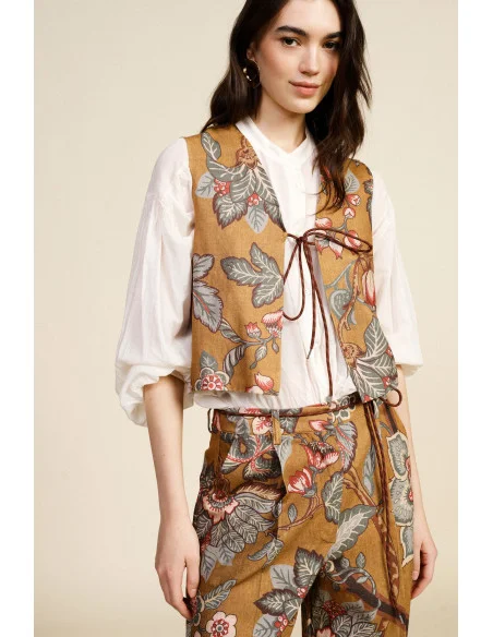 Printed Vest With Decorative Front Strap Dixie