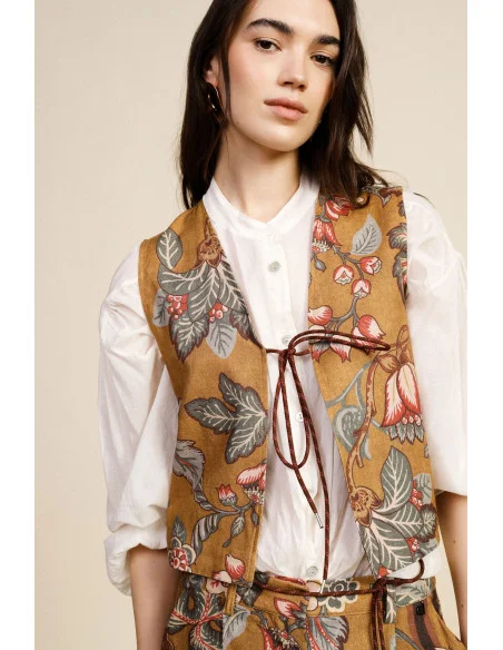 Printed Vest With Decorative Front Strap Dixie
