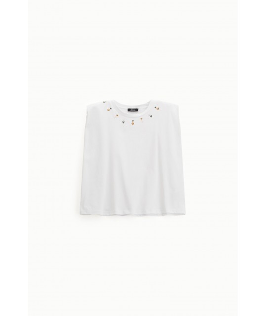 Top sans manches avec broderie florale sur l'encolure Dixie