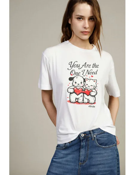 Hearts Print T-Shirt with Short Sleeves Dixie