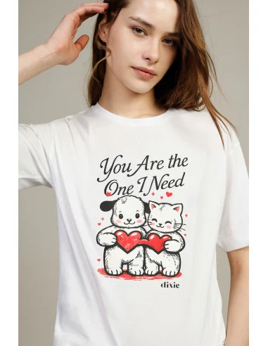 Hearts Print T-Shirt with Short Sleeves Dixie