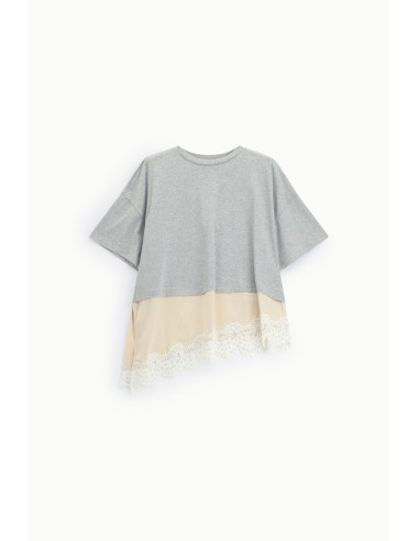 T-Shirt Con Fondo Asimmetrico E Dettaglio Pizzo Dixie