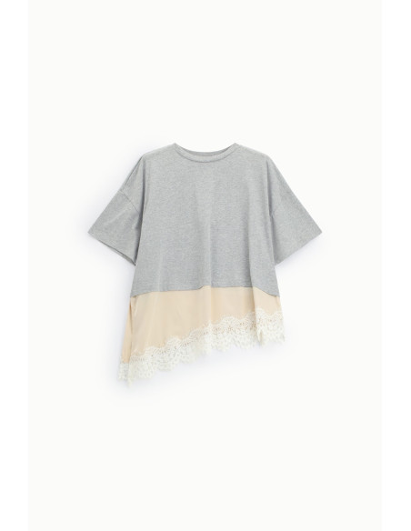 T-Shirt Con Fondo Asimmetrico E Dettaglio Pizzo Dixie