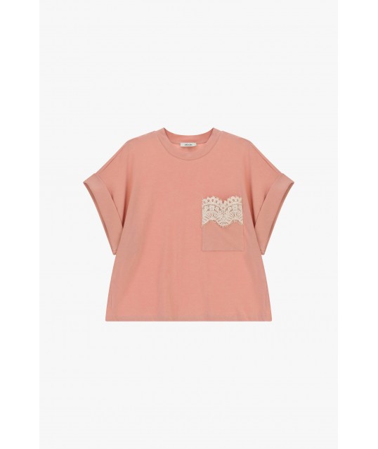 T-shirt à manches courtes avec poche et dentelle Dixie