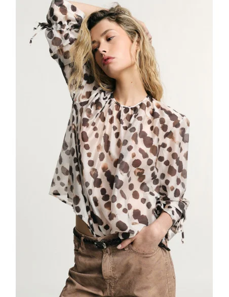 Blusa Ampia Stampa Pois Maniche Lunghe Con Laccetti Please