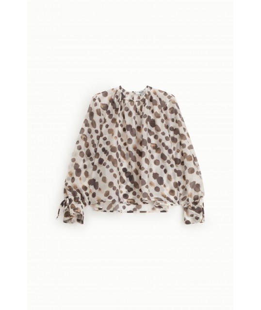 Blouse à pois à imprimé large Manches longues avec liens Please