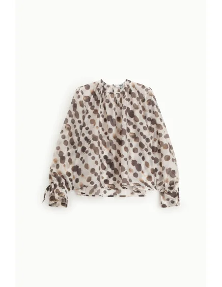 Blouse à pois à imprimé large Manches longues avec liens Please