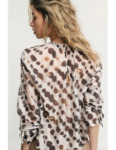 Blusa Ampia Stampa Pois Maniche Lunghe Con Laccetti Please