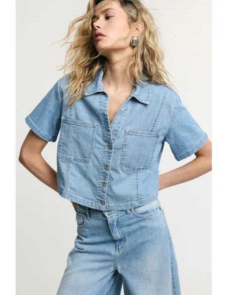 Camicia Cropped Con Tasche Applicate E Maniche Corte Please