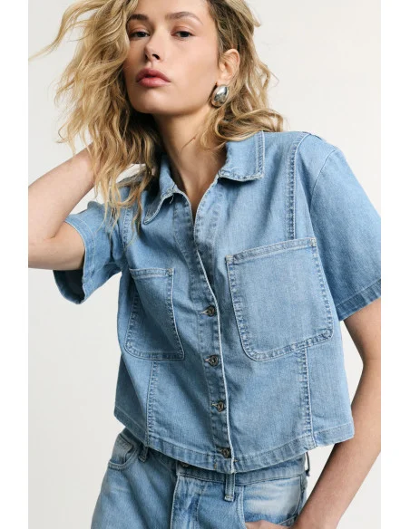 Camicia Cropped Con Tasche Applicate E Maniche Corte Please