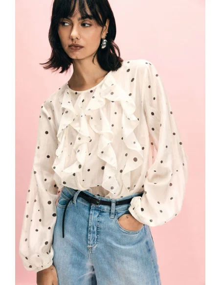 Polka Dot Blouse With Ruffles And Long Sleeves Please