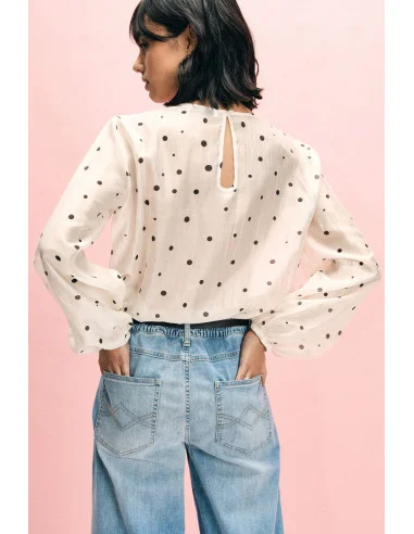 Blusa A Pois Con Volant E Maniche Lunghe Please