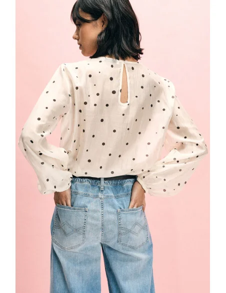 Polka Dot Blouse With Ruffles And Long Sleeves Please