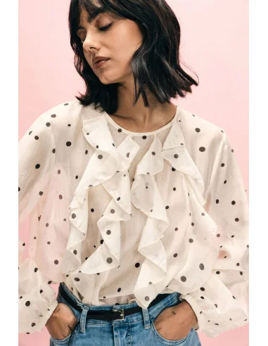 Blusa A Pois Con Volant E Maniche Lunghe Please