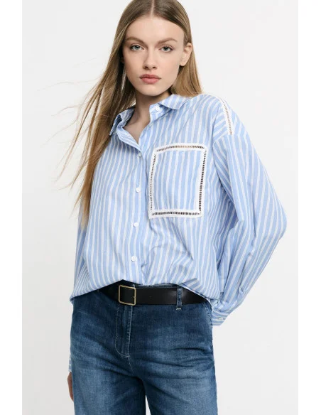 Striped Shirt With Pocket And Perforated Details Please