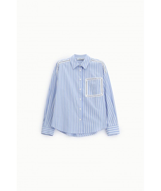 Striped Shirt With Pocket And Perforated Details Please