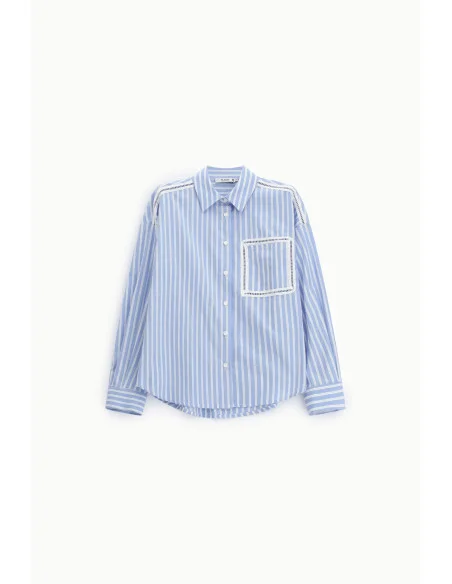 Striped Shirt With Pocket And Perforated Details Please