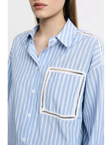 Camicia A Righe Con Tasca E Dettagli Traforati Please