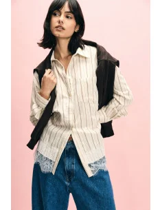 Striped Shirt With Lace Detail On Bottom Please