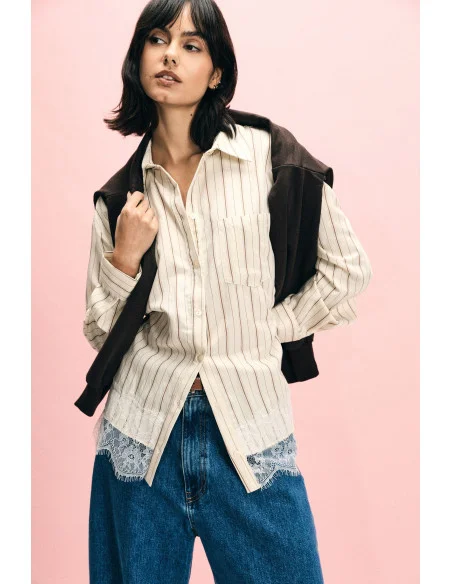 Shirt A Righe Con Dettaglio Pizzo Sul Fondo Please