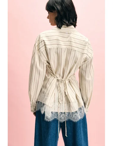 Striped Shirt With Lace Detail On Bottom Please